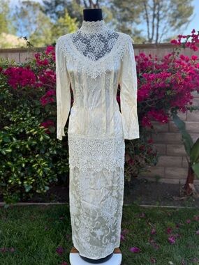 Jessica McClintock OffWhite Lace High-Neck Long Sleeve Wedding Top and Skirt Set